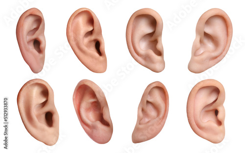 Fotografia Human ears on white background, collage