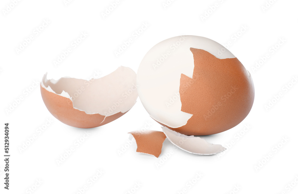 Fresh boiled egg and shell on white background Fresh boiled egg and shell on white background