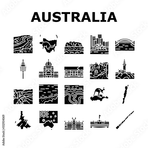Fotografia Australia Continent Landscape Icons Set Vector