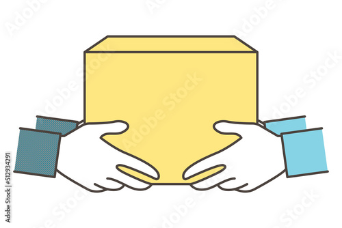 Deliveryman handing over a cardboard box of deliveries [Vector illustration].