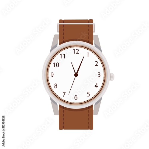 Wrist watches with classic round dial and leather bracelet. Wristwatch, hand ...