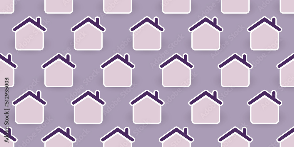 Rows of Purple Home Icons, Lots of Building Shapes Seamless Houses