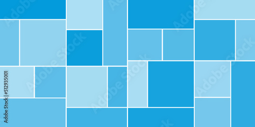 Simple Rectangular Tiled Frames of Various Sizes, Colored in Shades of Blue - Geometric Shapes Pattern, Texture on Wide Scale Background - Design Template in Editable Vector Format
