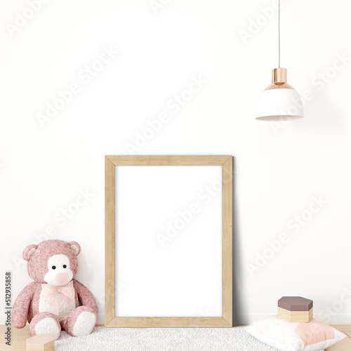 Mock up poster frame in children room