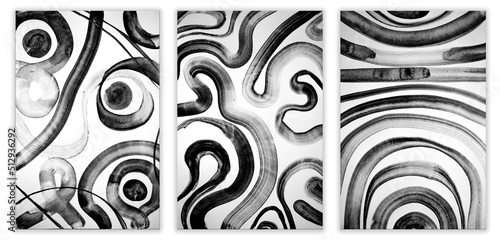 Photos Abstract hand-painted background with grunge black inks brushstrokes