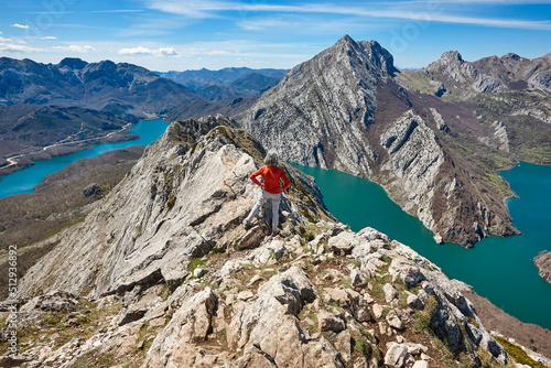 Beautiful turquoise waters reservoir and mountain landscape in Riano. Spain