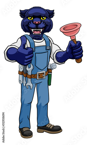 Panther Plumber Cartoon Mas...