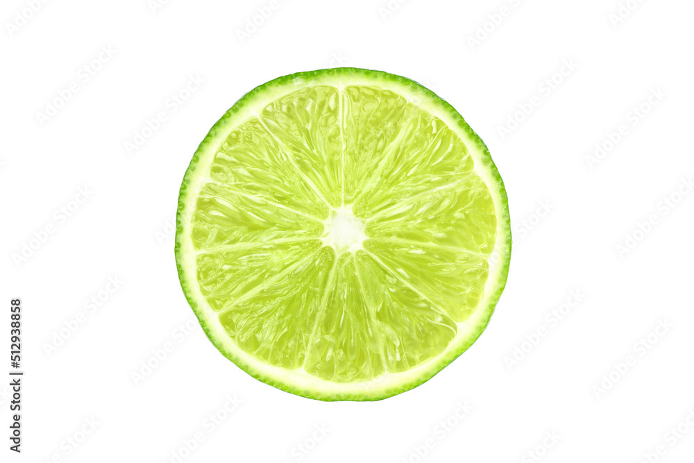 Front view of Fresh lime cut in half isolated on white background. Clipping path.