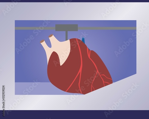 Heart organ in 3D printer, flat vector stock illustration as concept of medical and health care technologies