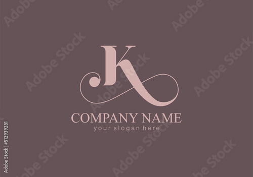 K letter monogram. Elegant luxury K logo. Calligraphic style. Vector design. Luxurious linear creative monogram.