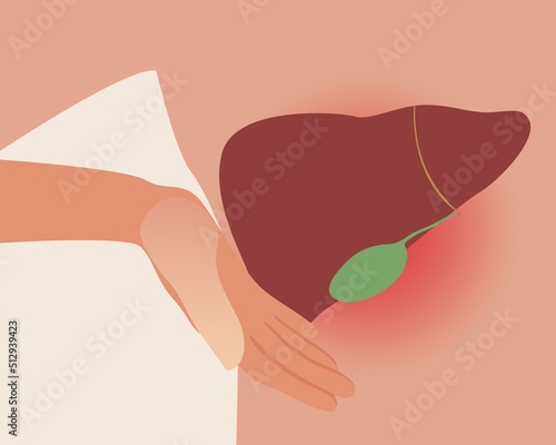 Liver or bladder disease, anatomical vector stock illustration with person and disease cirrhosis or hepatitis