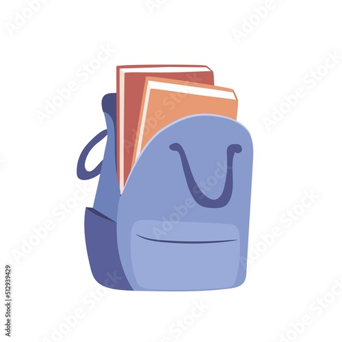 Open backpack with books. School bag isolated