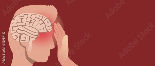 Head gol, copy space pattern, anatomical vector stock illustration with persona and migraine disease