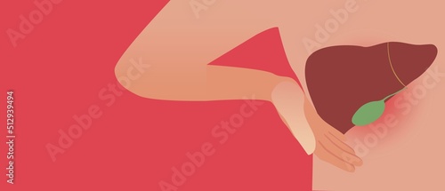 Liver disease, copy space pattern, anatomical vector stock illustration with persona and disease hepatitis or cirrhosis