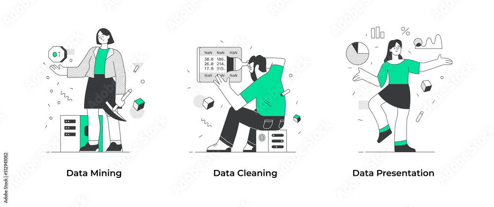 Data processing. People collect and translate data into usable ...