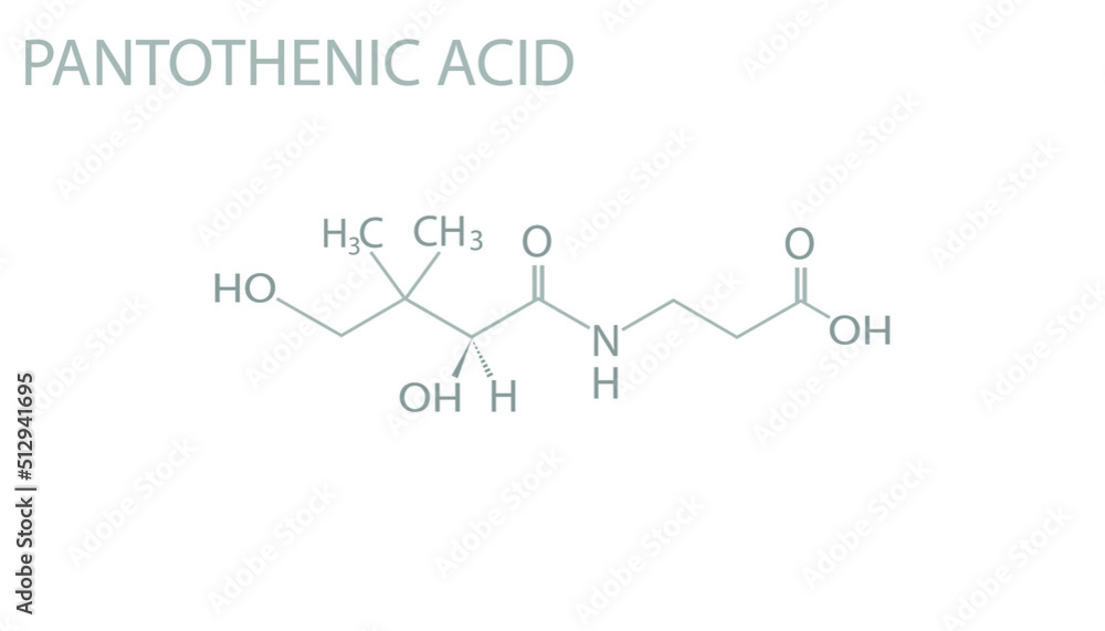 Pantothenic acid molecular skeletal chemical formula.
Pantothenic acid molecular skeletal chemical formula.