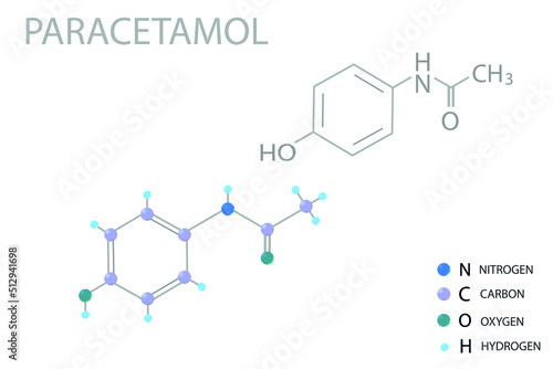 Paracetamol molecular skeletal 3D chemical formula.	

