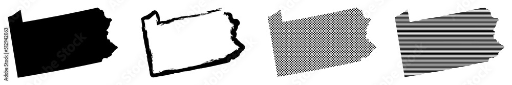 Pennsylvania US state map in black color and outline isolated on white background. Vector illustration. Pennsylvania US state map in black color and outline isolated on white background. Vector illustration.