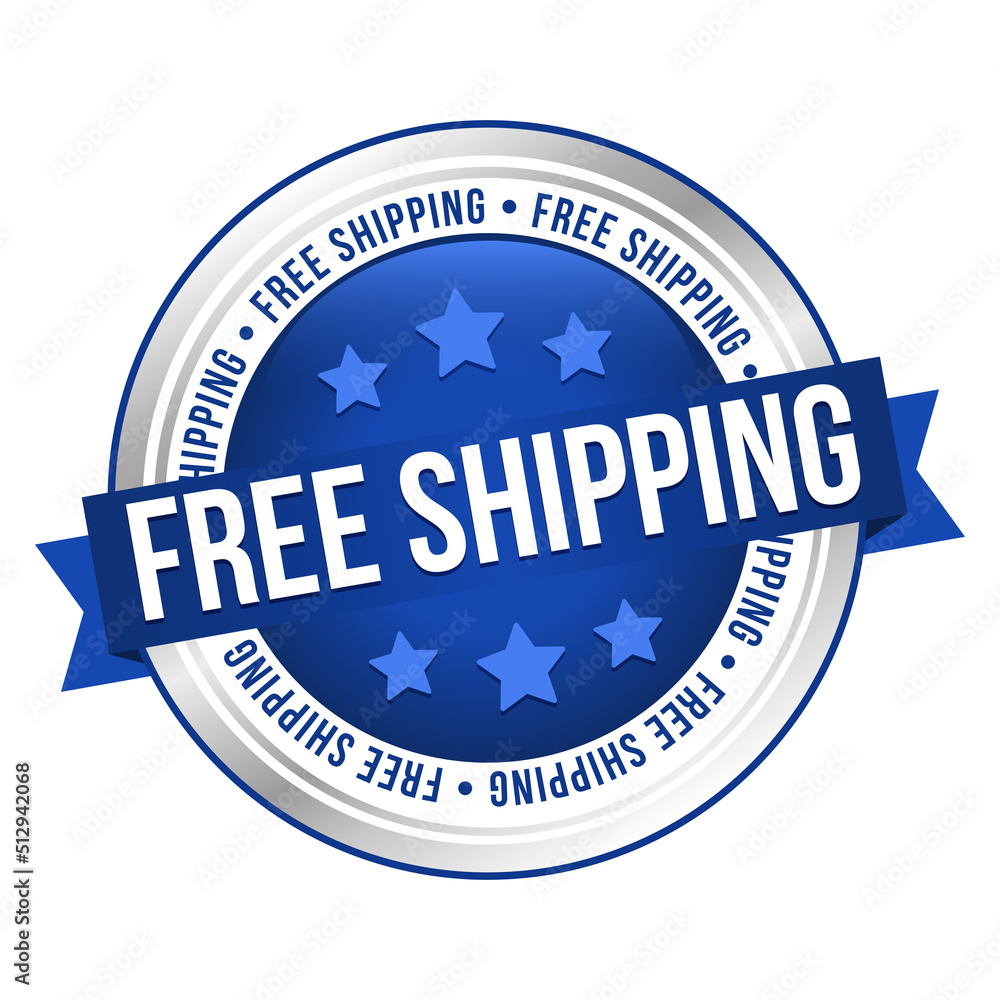Free Shipping Badge Stamp. Shiny modern Seal isolated on white Background. Vector illustration.