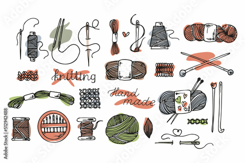 Handmade knetting needles doodle icon. Vintage vector illustration for banners and cards