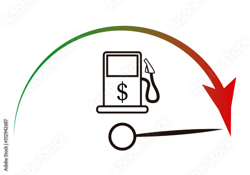 Icono de medidor de gasolina con la crisis de combusitles en dolar.