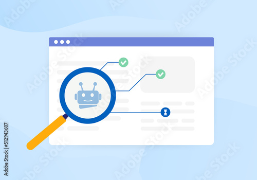 Indexed or Non-Indexed pages concept. Search robots crawl the website and find pages to add to the database of web pages. Vector illustration in flat design photo