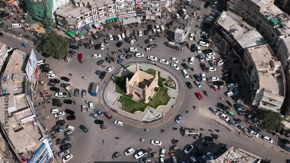 Aerial rotating shot of main street of Karachi, Pakistan. The char ...