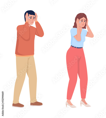 People covering ears during panic attacks semi flat color vector character set. Editable figures. Sensory overload simple cartoon style illustration collection for web graphic design and animation
