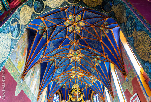 Gothic painted ceiling in the medieval church. Cathedral of St. Martin's and St. Nicholas, Bydgoszcz photo