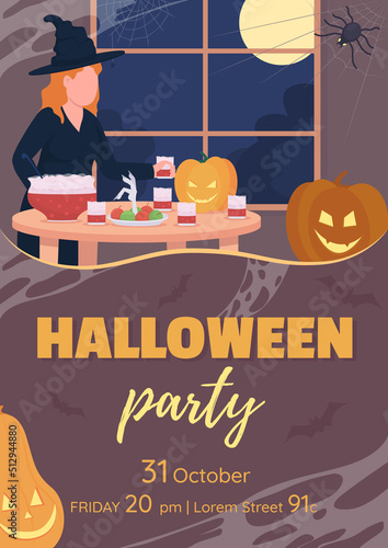Halloween party flat vector banner template. Festive event poster, leaflet printable color designs. Editable flyer page with text space. Passion One, Playlist Script, Quicksand fonts used