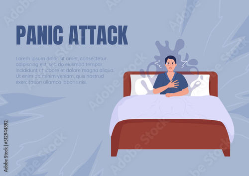Panic attack flat vector banner template. Mental health. Sleep disorder and anxiety poster, leaflet printable color designs. Editable flyer page with text space. Anton, Quicksand fonts used