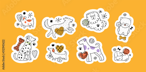 Cute dogs sticker collection. Set of scandinavian style dog illustrations. Vector illustration