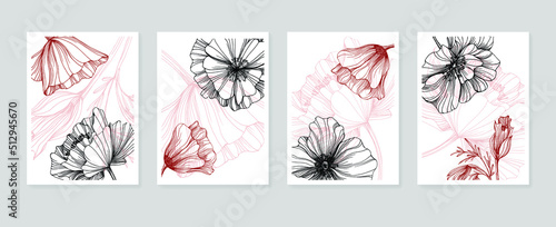 Poppy Abstract Hand Painted Illustrations for Wall Decoration, Postcard, Social Media Banner, Brochure Cover Design Background. Modern Abstract Painting Artwork. Vector Pattern