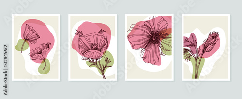 Poppy Abstract Hand Painted Illustrations for Wall Decoration, Postcard, Social Media Banner, Brochure Cover Design Background. Modern Abstract Painting Artwork. Vector Pattern