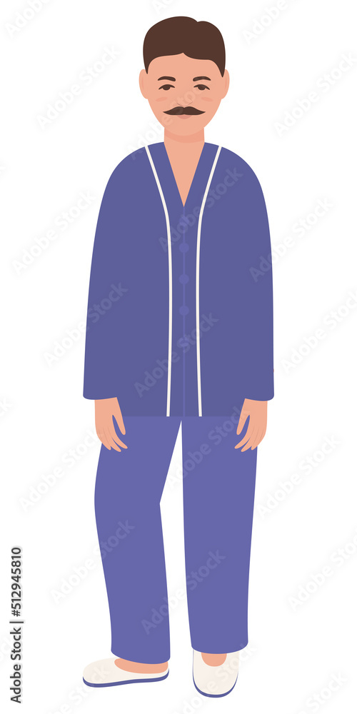 Man in blue home clothes. Full height portrait Mid adult man Design element Vector illustration Isolated on white background Man in blue home clothes. Full height portrait Mid adult man Design element Vector illustration Isolated on white background