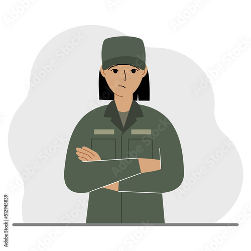 The profession of a soldier. A woman in military uniform. Army and military concept. Vector
