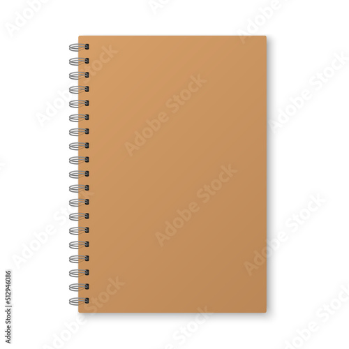 Mockup blank closed notebook  isolated on white background.  Template spiral copybook or organizer.
