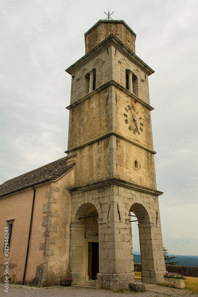 The Sanctuary of Monrupino church, also called Santuario di Santa Maria Assunta, in Rocca di Monrupino near Trieste in Friuli-Venezia Giulia, north east Italy
