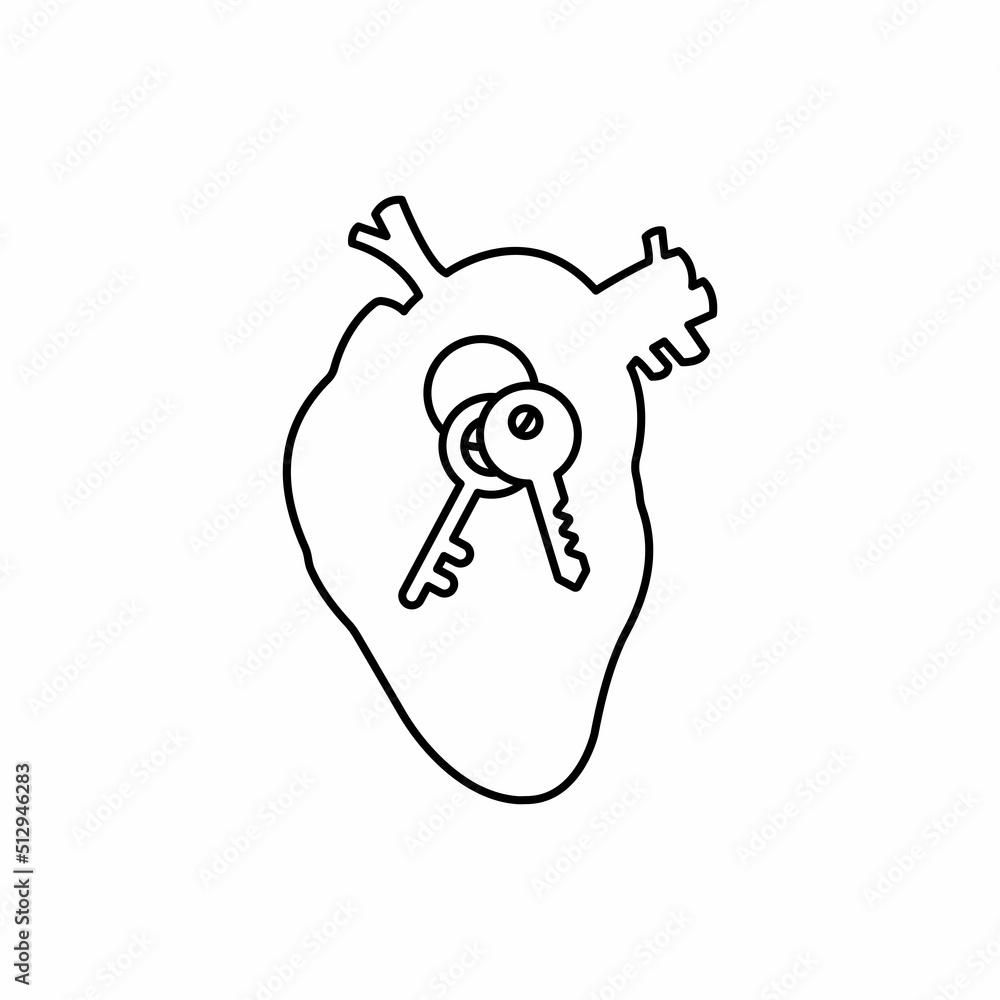 Keys in the heart vector thin line icon. EPS 10. Outline black illustration. Trendy flat isolated symbol on white. Sign can be used for infographic, logo, app, banner, web design, dev, ui, ux Keys in the heart vector thin line icon. EPS 10. Outline black illustration. Trendy flat isolated symbol on white. Sign can be used for infographic, logo, app, banner, web design, dev, ui, ux