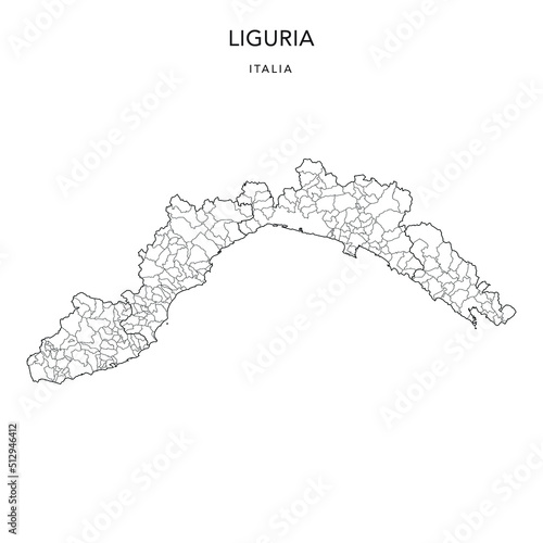 Vector Map of the Geopolitical Subdivisions of the Region of Liguria with Provinces and Municipalities (Comuni) as of 2022 - Italy