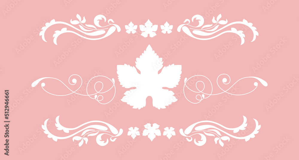 Vine. Vector illustration of grapes. Design elements with a twisting vine with leaves and berries. Freehand drawing in line art style. Horizontal monograms for labels, postcards. Vine. Vector illustration of grapes. Design elements with a twisting vine with leaves and berries. Freehand drawing in line art style. Horizontal monograms for labels, postcards.