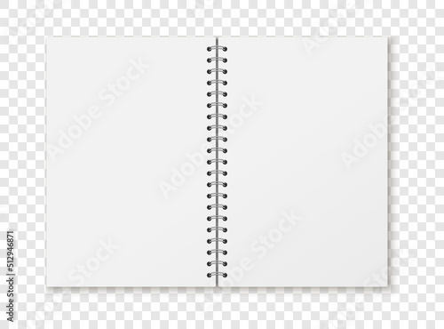 Mockup blank open notebook isolated on white background. Template spiral copybook or organizer.