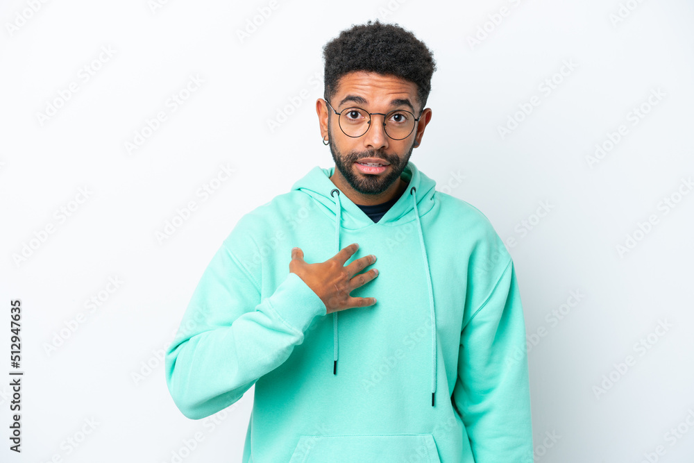 Young Brazilian man isolated on white background pointing to oneself Young Brazilian man isolated on white background pointing to oneself