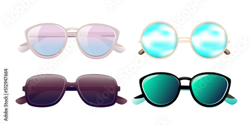 A set of sunglasses.Summer glasses .Vector illustration isolated on a white background.