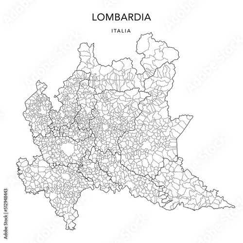 Vector Map of the Geopolitical Subdivisions of the Region of Lombardy (Lombardia) with Provinces and Municipalities (Comuni) as of 2022 - Italy photo