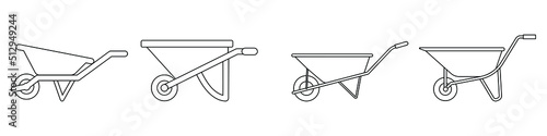 Wheelbarrow icon vector set. garden tool illustration sign collection. Agriculture cart symbol.