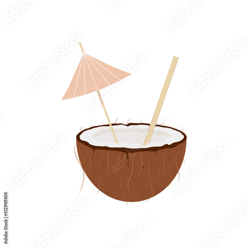 Exotic coconut cocktail, milk, vector illustration
