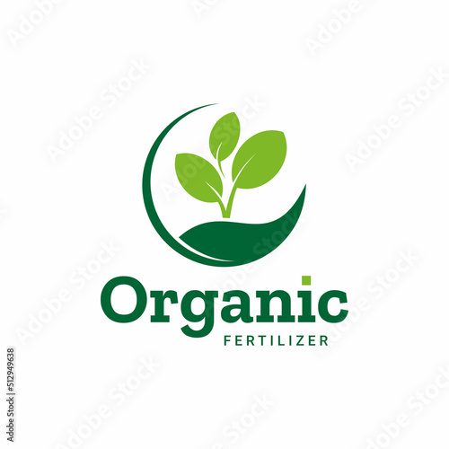 organic fertilizers with green leaf logo design for business product, nature reserves, greening, go green, agriculture, ecology, environment, farming