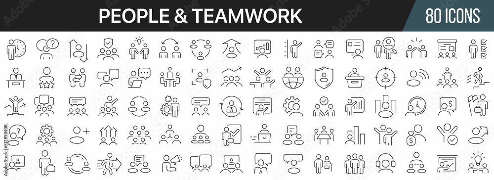 People and teamwork line icons collection. Big UI icon set in a flat design. Thin outline icons pack. Vector illustration EPS10 People and teamwork line icons collection. Big UI icon set in a flat design. Thin outline icons pack. Vector illustration EPS10