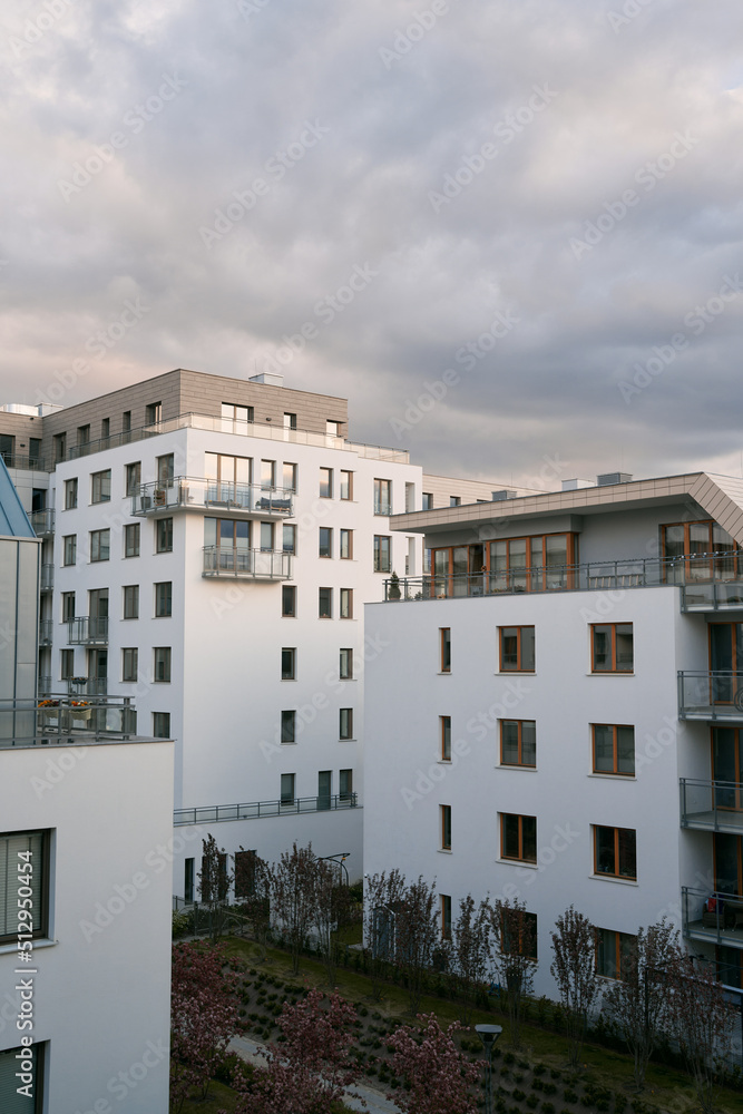 Modern apartment houses neighborhood.